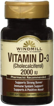 Cargar imagen en el visor de la galería, Windmill Vitamina D-3 2000 IU (100 softgels)
